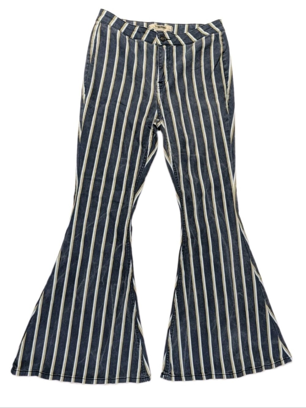 Rock & Roll Denim Bargain Button Bell Stripe Flare Jeans Womens 31x32 High Rise
